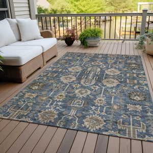Homeroots 3' Stylish Artichoke Green Oriental Washable Area Rug For Indoor & Outdoor Use, Durable Design 3' X 5' Polyester 582098