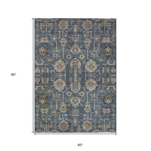 Homeroots 3' Stylish Artichoke Green Oriental Washable Area Rug For Indoor & Outdoor Use, Durable Design 5' X 8' Polyester 582099