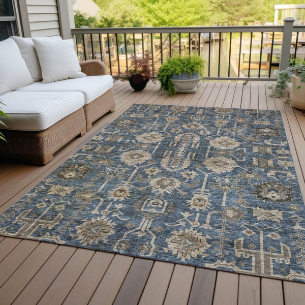 Homeroots 3' Stylish Artichoke Green Oriental Washable Area Rug For Indoor & Outdoor Use, Durable Design 5' X 8' Polyester 582099