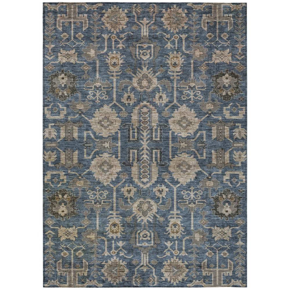 HomeRoots 5' Washable Indoor Outdoor Area Rug - Elegant Navy Blue, Beige & Taupe Oriental Design for Any Space 5' X 8' 582099