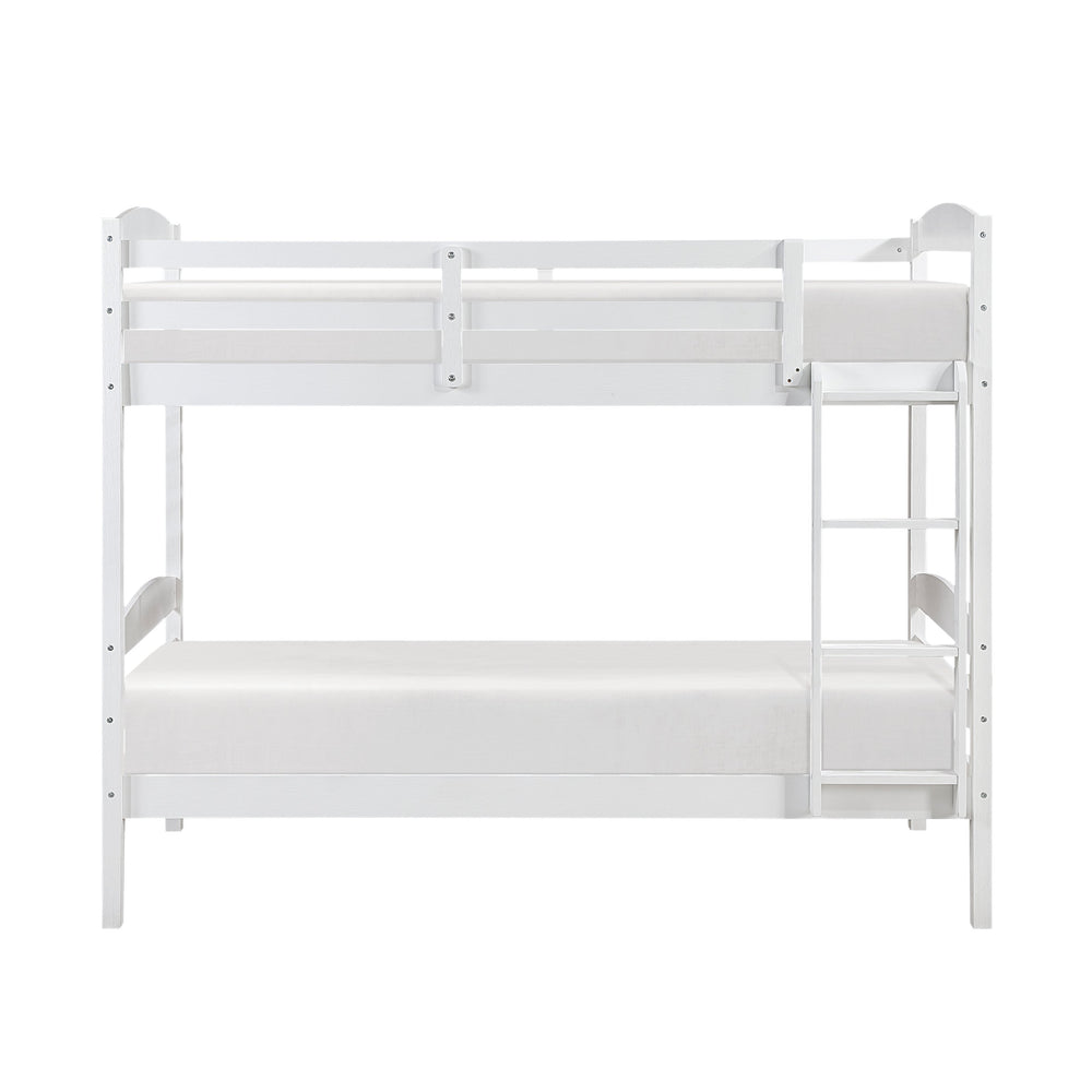 English Elm Twin Twin-over-Twin Bunk Bed with Guard Rails and Ladder, Wood-Engineered Frame, Space-Saving Dorm Style White 84 L x 20 W x 9.5 H B011P362601