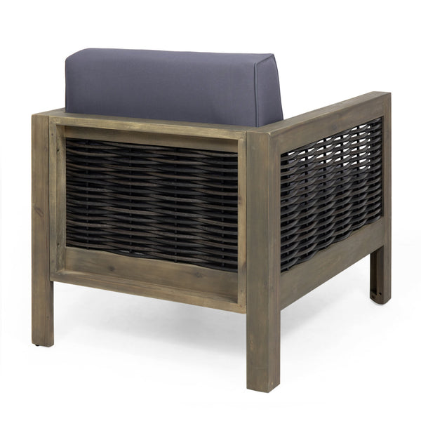 English Elm Christopher Knight Home® - Set of 2 Acacia Wood Outdoor Club Chairs with Wicker Accents, Water-Resistant Cushions, Durable Finish Gray 68942.00DGRY-2
