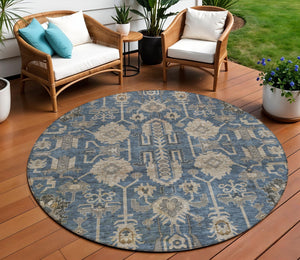 Homeroots 3' Stylish Artichoke Green Oriental Washable Area Rug For Indoor & Outdoor Use, Durable Design 8' Round Polyester 582100