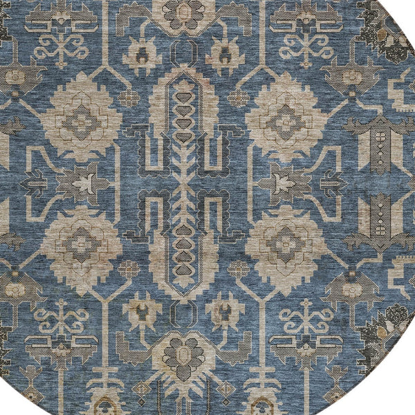 Homeroots 3' Stylish Artichoke Green Oriental Washable Area Rug For Indoor & Outdoor Use, Durable Design 8' Round Polyester 582100