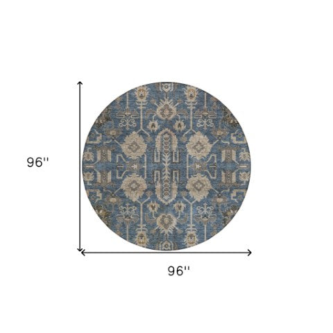 Homeroots 3' Stylish Artichoke Green Oriental Washable Area Rug For Indoor & Outdoor Use, Durable Design 8' Round Polyester 582100