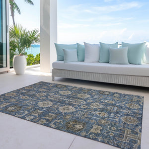 Homeroots 3' Stylish Artichoke Green Oriental Washable Area Rug For Indoor & Outdoor Use, Durable Design 8' X 10' Polyester 582101