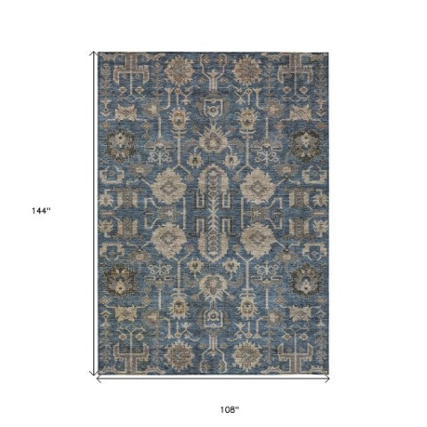 Homeroots 3' Stylish Artichoke Green Oriental Washable Area Rug For Indoor & Outdoor Use, Durable Design 9' X 12' Polyester 582102