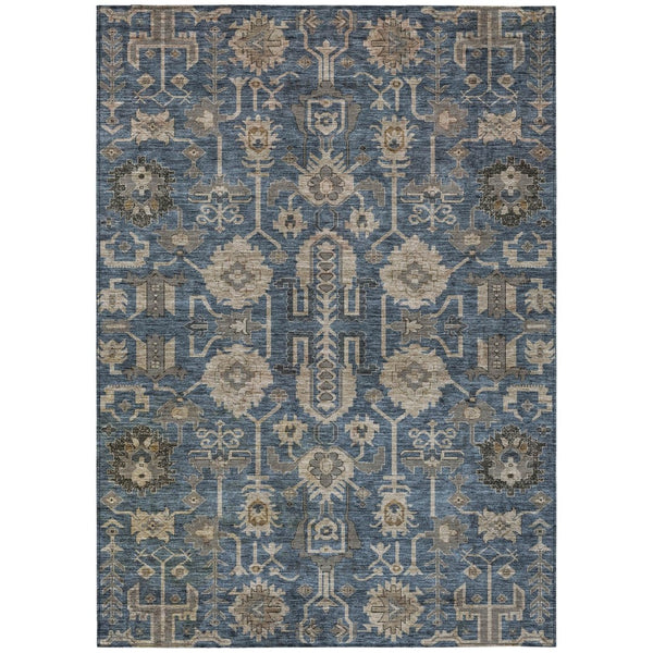 HomeRoots 9' Elegant Navy Blue, Beige & Taupe Oriental Washable Area Rug for Indoor & Outdoor Spaces 9' X 12' 582102