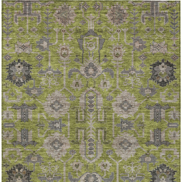 Homeroots 3' Stylish Artichoke Green Oriental Washable Area Rug For Indoor & Outdoor Use, Durable Design 3' X 5' Polyester 582104