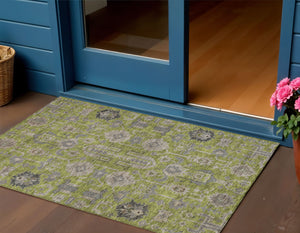 Homeroots 3' Stylish Artichoke Green Oriental Washable Area Rug For Indoor & Outdoor Use, Durable Design 3' X 5' Polyester 582104