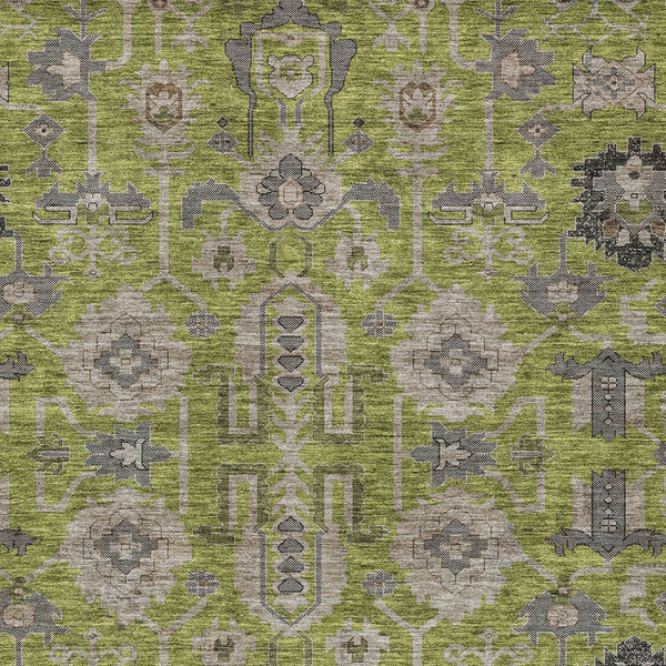 Homeroots 3' Stylish Artichoke Green Oriental Washable Area Rug For Indoor & Outdoor Use, Durable Design 3' X 5' Polyester 582104