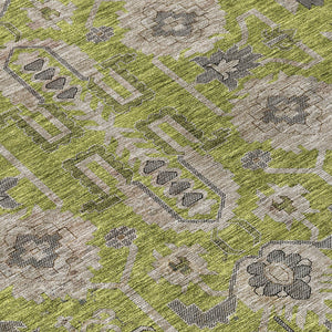 Homeroots 3' Stylish Artichoke Green Oriental Washable Area Rug For Indoor & Outdoor Use, Durable Design 3' X 5' Polyester 582104