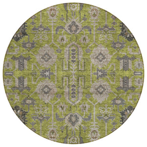HomeRoots 5' Elegant Olive Green Gray Charcoal Oriental Washable Area Rug for Indoor Outdoor Spaces 8' Round 582106