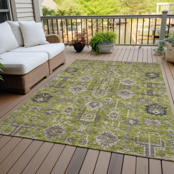 Homeroots 3' Stylish Artichoke Green Oriental Washable Area Rug For Indoor & Outdoor Use, Durable Design 8' X 10' Polyester 582107