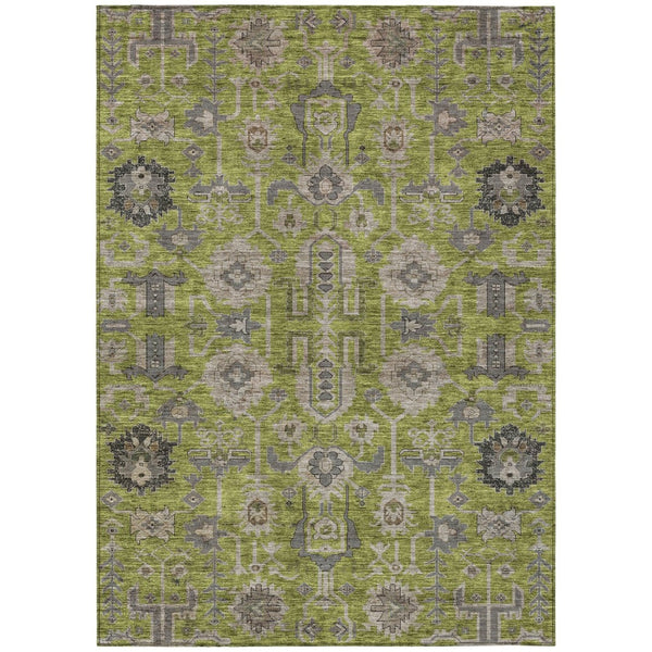 HomeRoots 5' Elegant Olive Green Gray Charcoal Oriental Washable Area Rug for Indoor Outdoor Spaces 8' X 10' 582107