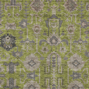 Homeroots 3' Stylish Artichoke Green Oriental Washable Area Rug For Indoor & Outdoor Use, Durable Design 8' X 10' Polyester 582107