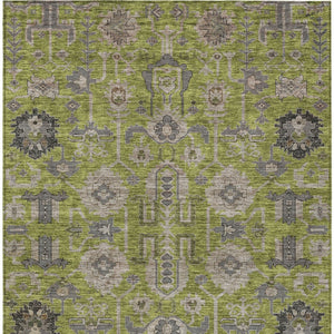Homeroots 3' Stylish Artichoke Green Oriental Washable Area Rug For Indoor & Outdoor Use, Durable Design 9' X 12' Polyester 582108