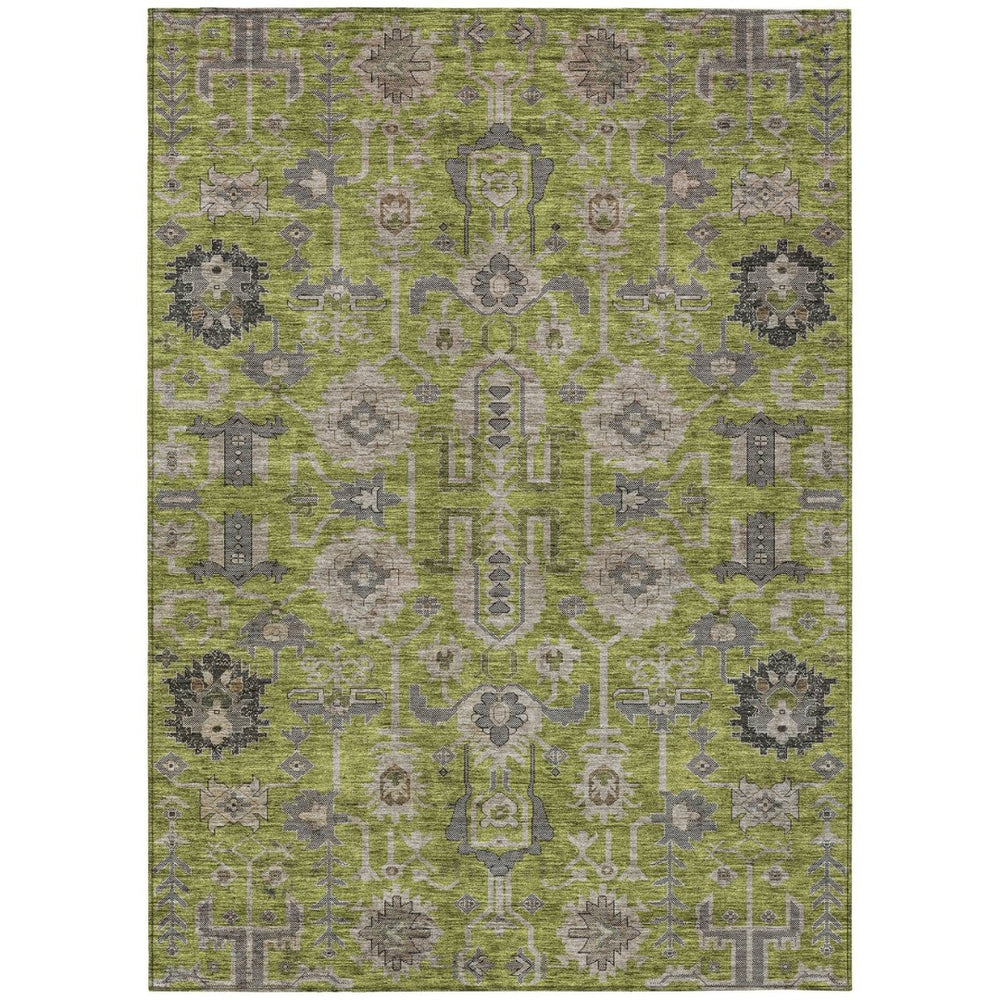HomeRoots 9' Stylish Olive Green Gray Charcoal Oriental Area Rug - Durable, Washable, Indoor & Outdoor Use 9' X 12' 582108