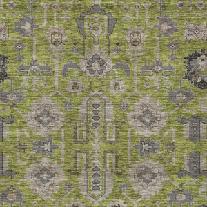 Homeroots 3' Stylish Artichoke Green Oriental Washable Area Rug For Indoor & Outdoor Use, Durable Design 9' X 12' Polyester 582108