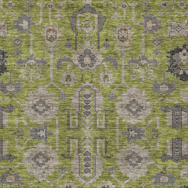 Homeroots 3' Stylish Artichoke Green Oriental Washable Area Rug For Indoor & Outdoor Use, Durable Design 9' X 12' Polyester 582108