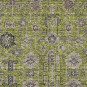 Homeroots 3' Stylish Artichoke Green Oriental Washable Area Rug For Indoor & Outdoor Use, Durable Design 10' X 14' Polyester 582109