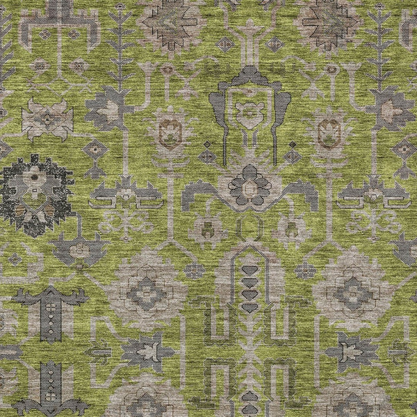 Homeroots 3' Stylish Artichoke Green Oriental Washable Area Rug For Indoor & Outdoor Use, Durable Design 10' X 14' Polyester 582109