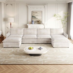 English Elm Corduroy 4-Seater Comfy Cloud Couch With Movable Footrests For Flexible Living Room Arrangements W834S00436