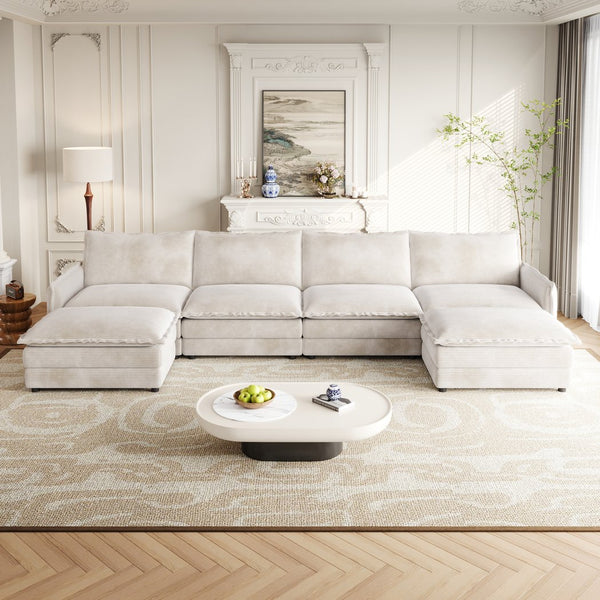 English Elm Corduroy 4-Seater Comfy Cloud Couch With Movable Footrests For Flexible Living Room Arrangements W834S00436