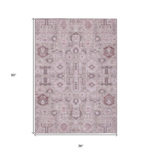 Homeroots 3' Stylish Artichoke Green Oriental Washable Area Rug For Indoor & Outdoor Use, Durable Design 3' X 5' Polyester 582110