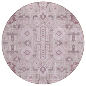 HomeRoots 5' Pink Mauve and Blush Oriental Area Rug - Stylish, Washable, Indoor-Outdoor Decor for Any Space 8' Round 582112