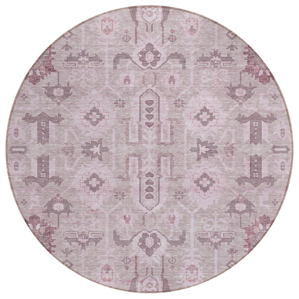 HomeRoots 5' Pink Mauve and Blush Oriental Area Rug - Stylish, Washable, Indoor-Outdoor Decor for Any Space 8' Round 582112