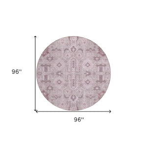 Homeroots 3' Stylish Artichoke Green Oriental Washable Area Rug For Indoor & Outdoor Use, Durable Design 8' Round Polyester 582112