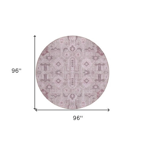 Homeroots 3' Stylish Artichoke Green Oriental Washable Area Rug For Indoor & Outdoor Use, Durable Design 8' Round Polyester 582112