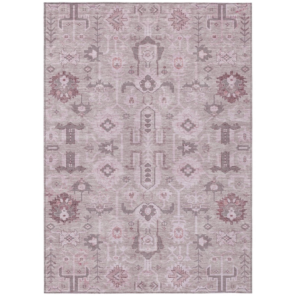 HomeRoots 5' Pink Mauve and Blush Oriental Area Rug - Stylish, Washable, Indoor-Outdoor Decor for Any Space 8' X 10' 582113