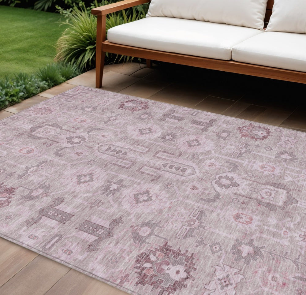 HomeRoots 9' Elegant Pink Mauve Blush Oriental Area Rug - Durable, Washable Design for Indoor & Outdoor Use 9' X 12' 582114