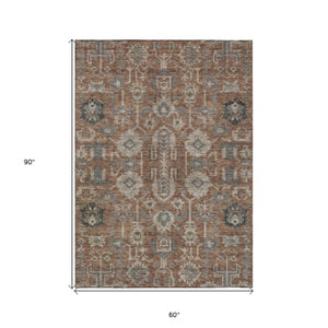 Homeroots 3' Stylish Artichoke Green Oriental Washable Area Rug For Indoor & Outdoor Use, Durable Design 5' X 8' Polyester 582117