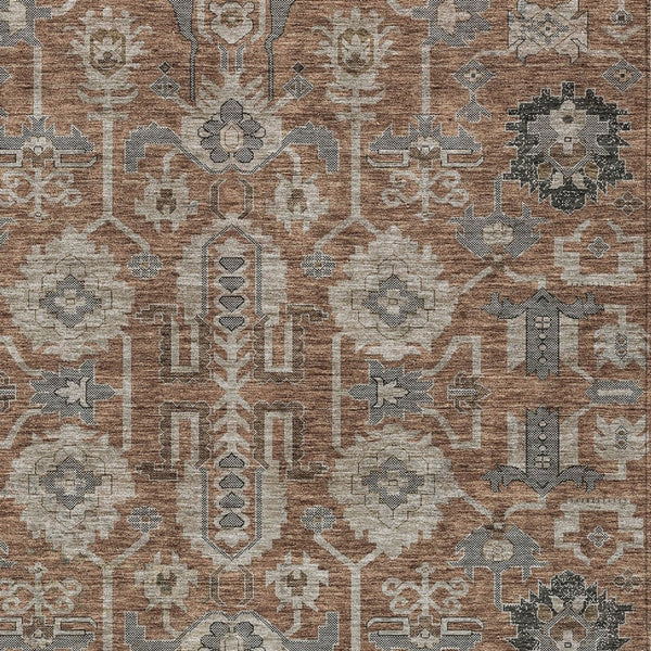 Homeroots 3' Stylish Artichoke Green Oriental Washable Area Rug For Indoor & Outdoor Use, Durable Design 5' X 8' Polyester 582117