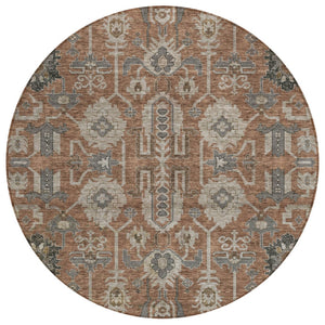HomeRoots 5' Timeless Brown Gray Charcoal Oriental Washable Area Rug for Indoor and Outdoor Elegance 8' Round 582118