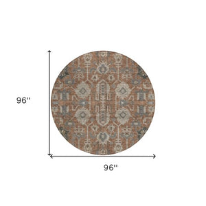 Homeroots 3' Stylish Artichoke Green Oriental Washable Area Rug For Indoor & Outdoor Use, Durable Design 8' Round Polyester 582118