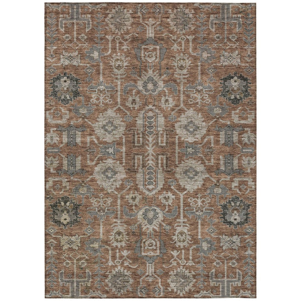 HomeRoots 9' Durable Brown Gray and Charcoal Oriental Washable Area Rug for Indoor and Outdoor Spaces 9' X 12' 582120