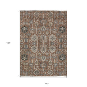 Homeroots 3' Stylish Artichoke Green Oriental Washable Area Rug For Indoor & Outdoor Use, Durable Design 10' X 14' Polyester 582121