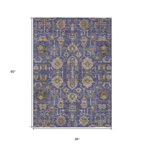 Homeroots 3' Stylish Artichoke Green Oriental Washable Area Rug For Indoor & Outdoor Use, Durable Design 3' X 5' Polyester 582122