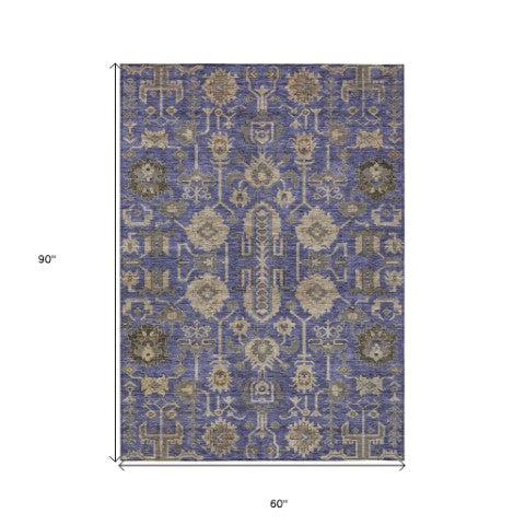Homeroots 3' Stylish Artichoke Green Oriental Washable Area Rug For Indoor & Outdoor Use, Durable Design 5' X 8' Polyester 582123