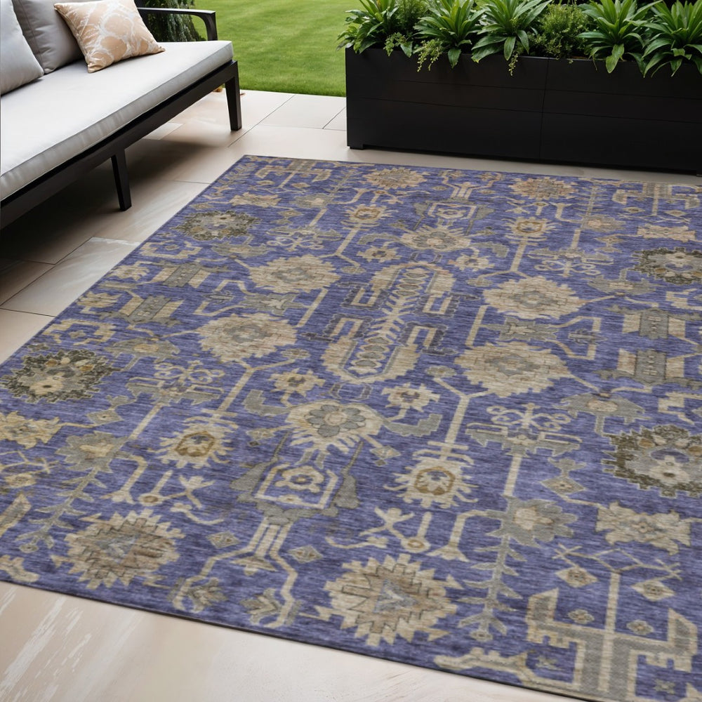 HomeRoots 5' Oriental Washable Rug in Purple, Beige & Taupe - Ideal for Indoor and Outdoor Spaces, Durable Design 5' X 8' 582123