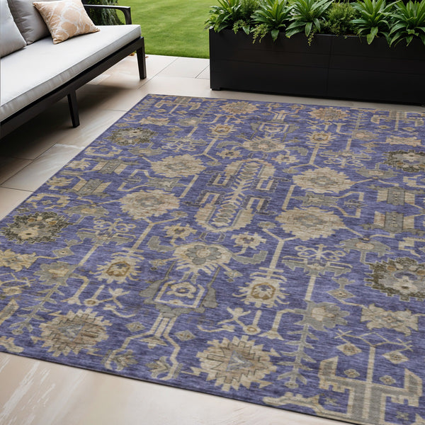 Homeroots 3' Stylish Artichoke Green Oriental Washable Area Rug For Indoor & Outdoor Use, Durable Design 5' X 8' Polyester 582123