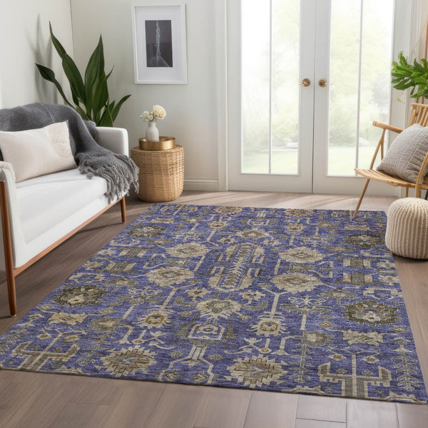 Homeroots 3' Stylish Artichoke Green Oriental Washable Area Rug For Indoor & Outdoor Use, Durable Design 5' X 8' Polyester 582123