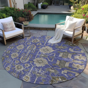 Homeroots 3' Stylish Artichoke Green Oriental Washable Area Rug For Indoor & Outdoor Use, Durable Design 8' Round Polyester 582124
