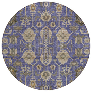 HomeRoots 5' Oriental Washable Rug in Purple, Beige & Taupe - Ideal for Indoor and Outdoor Spaces, Durable Design 8' Round 582124