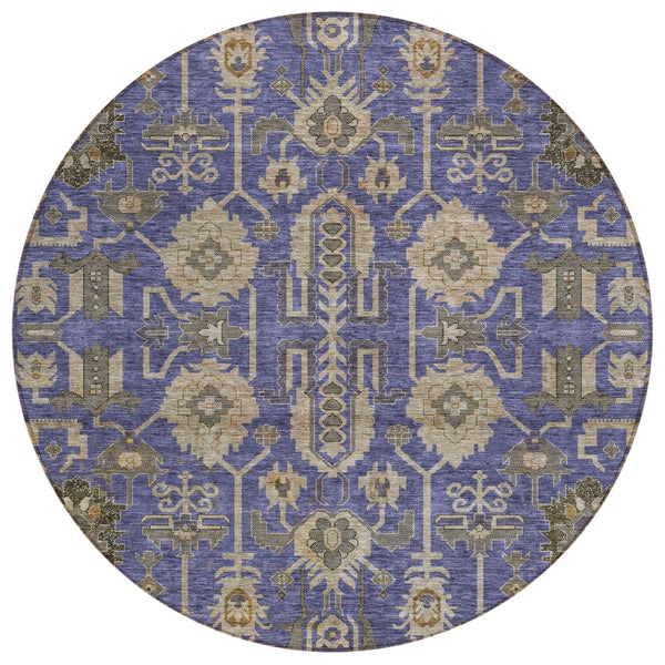 HomeRoots 5' Oriental Washable Rug in Purple, Beige & Taupe - Ideal for Indoor and Outdoor Spaces, Durable Design 8' Round 582124