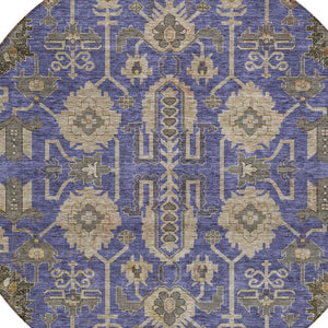 Homeroots 3' Stylish Artichoke Green Oriental Washable Area Rug For Indoor & Outdoor Use, Durable Design 8' Round Polyester 582124